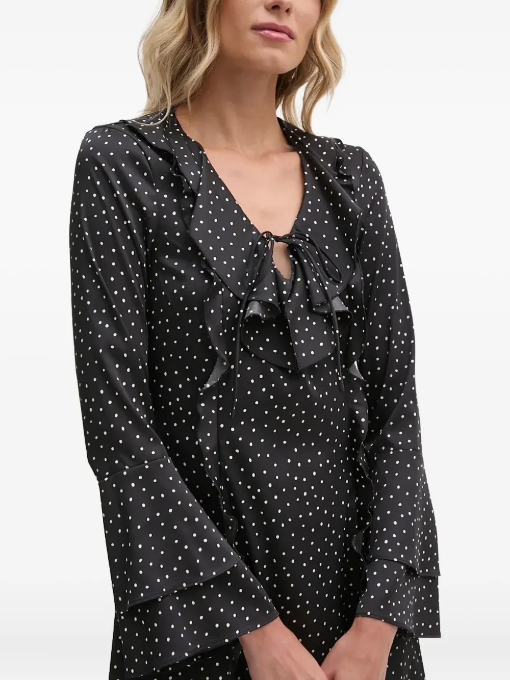 Sisley Paris Ruffled Polka-dot Mini Dress In Black