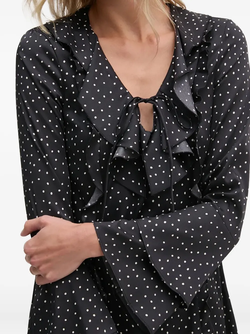 Sisley Paris Ruffled Polka-dot Mini Dress In Black