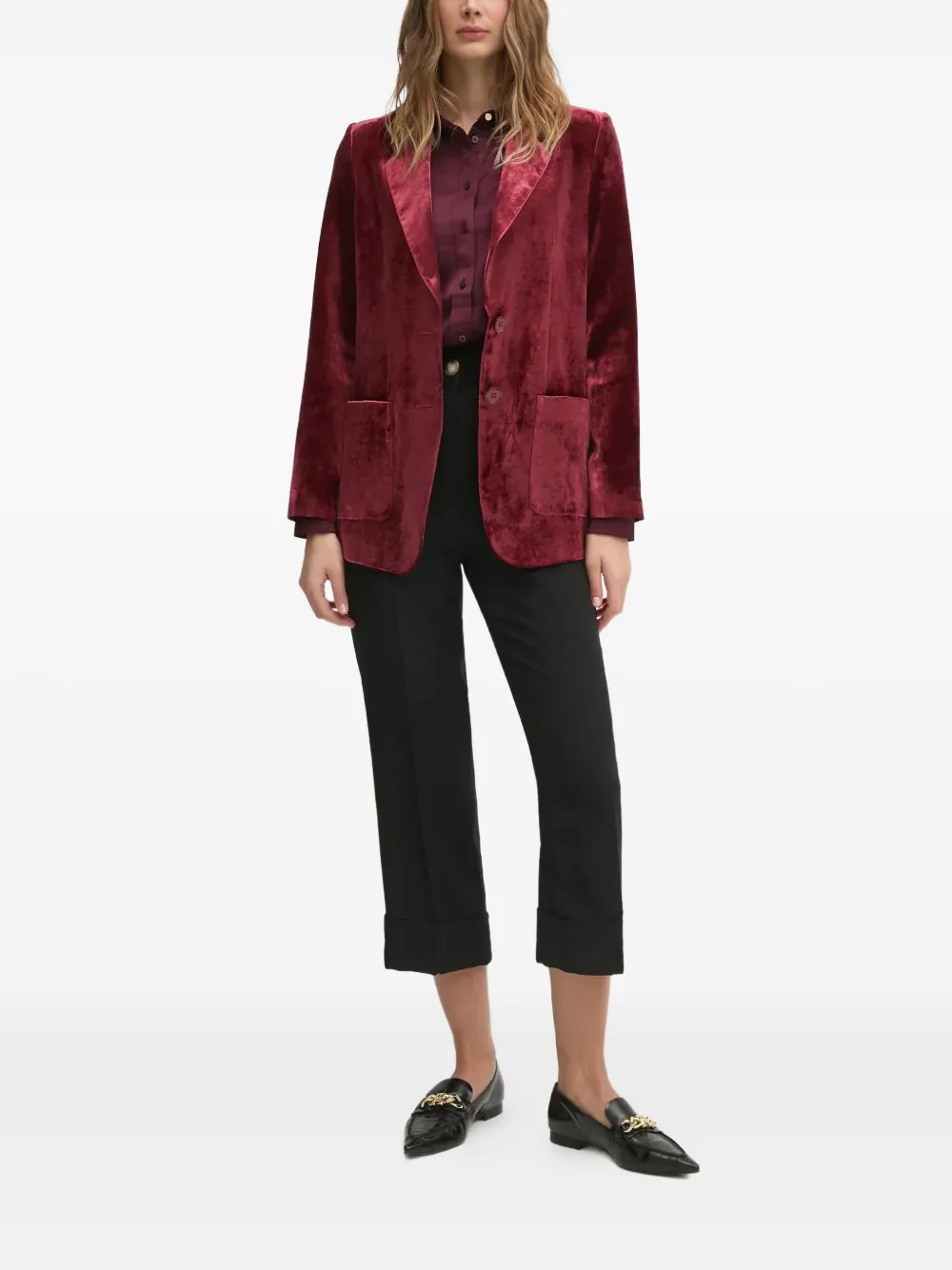 Sisley Paris Velour Blazer In Burgundy