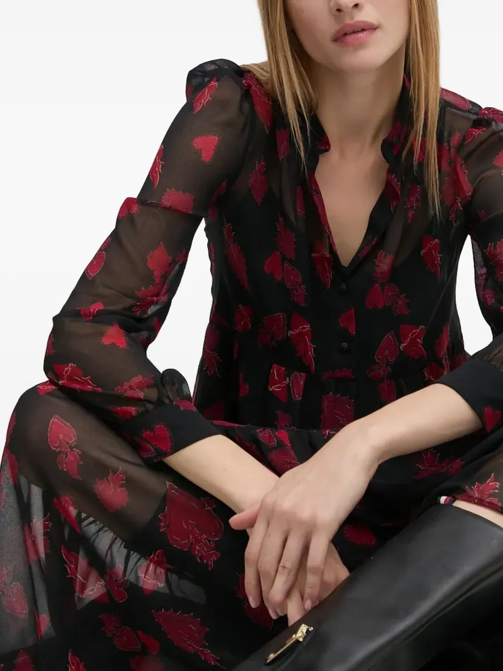 Sisley Paris Heart-print Midi Dress In Black