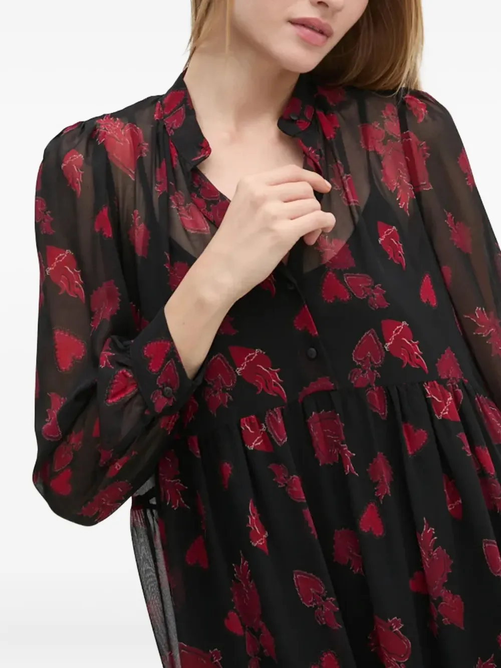 Sisley Paris Heart-print Midi Dress In Black