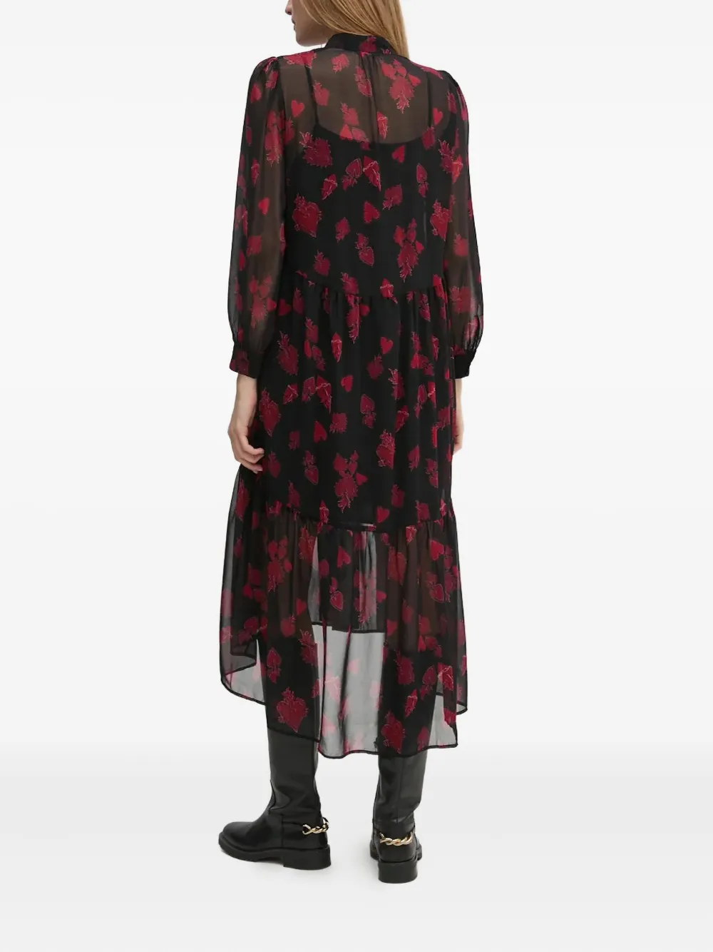 Sisley Paris Heart-print Midi Dress In Black