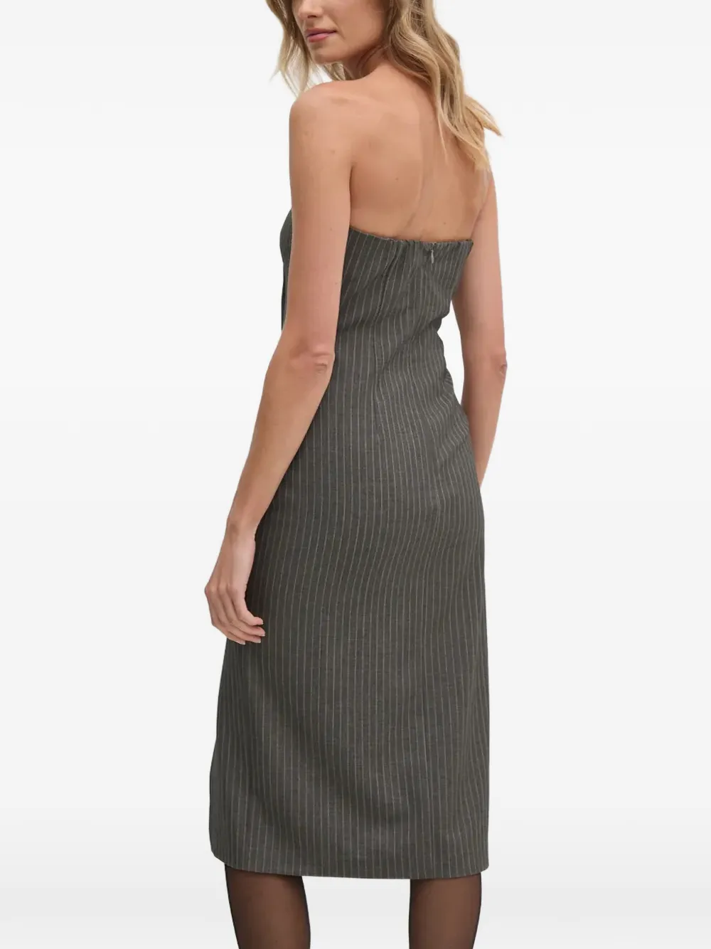 Sisley Strapless midi-jurk met krijtstreep Grijs