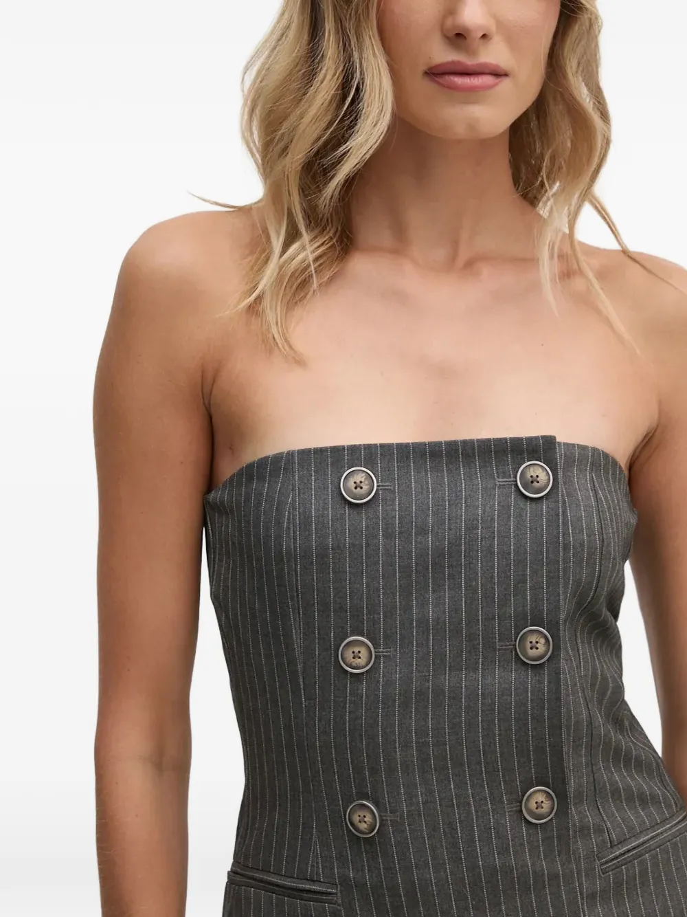 Sisley Strapless midi-jurk met krijtstreep Grijs