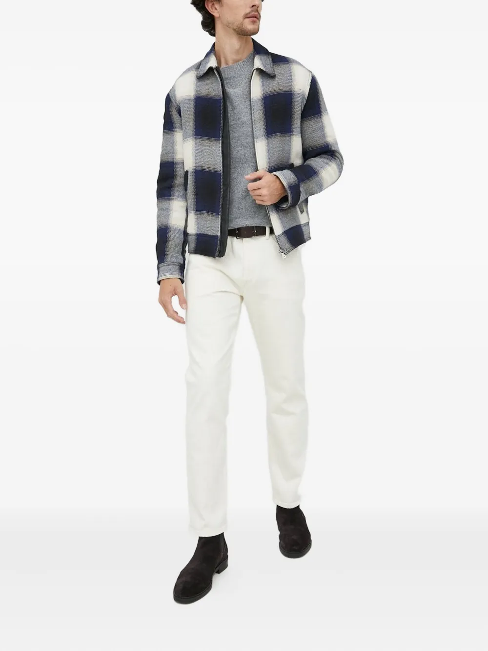 Sisley checked-print zip-up shirt jacket Blauw