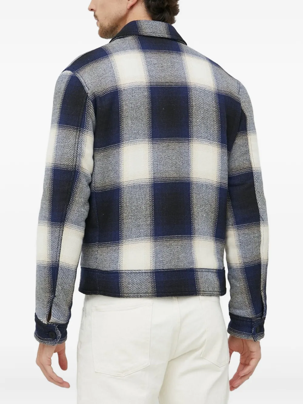 Sisley checked-print zip-up shirt jacket Blauw
