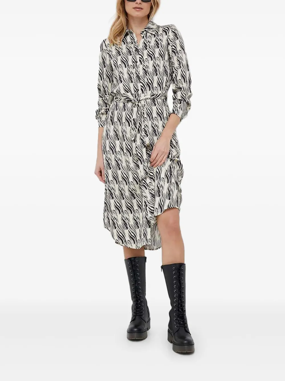 Sisley belted midi shirt dress | White | Image 1