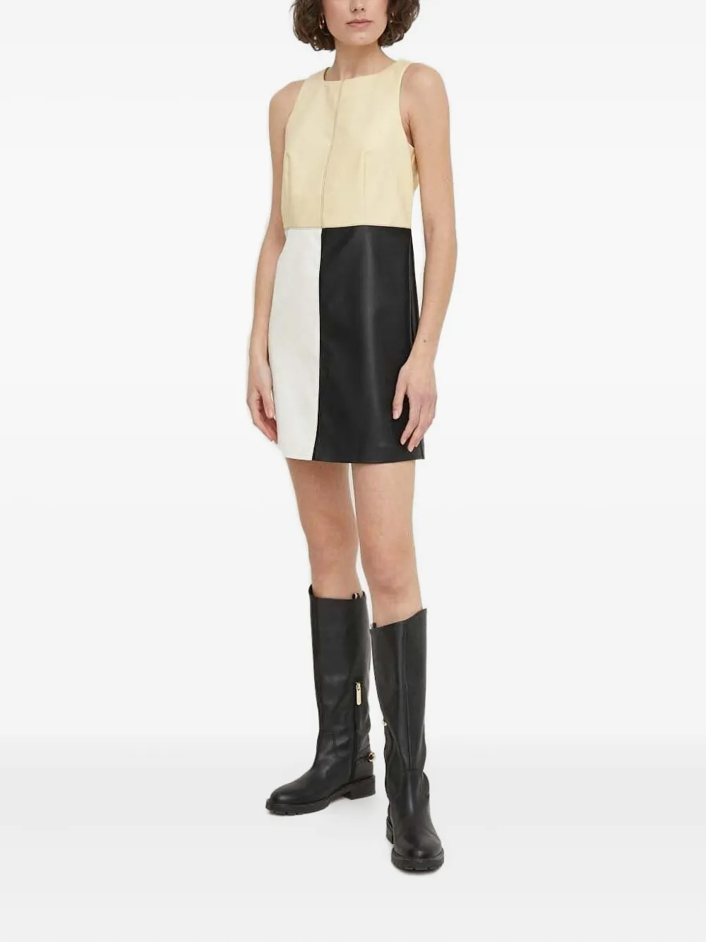 Sisley Paris Colour-block Sleeveless Mini Dress In Neutral