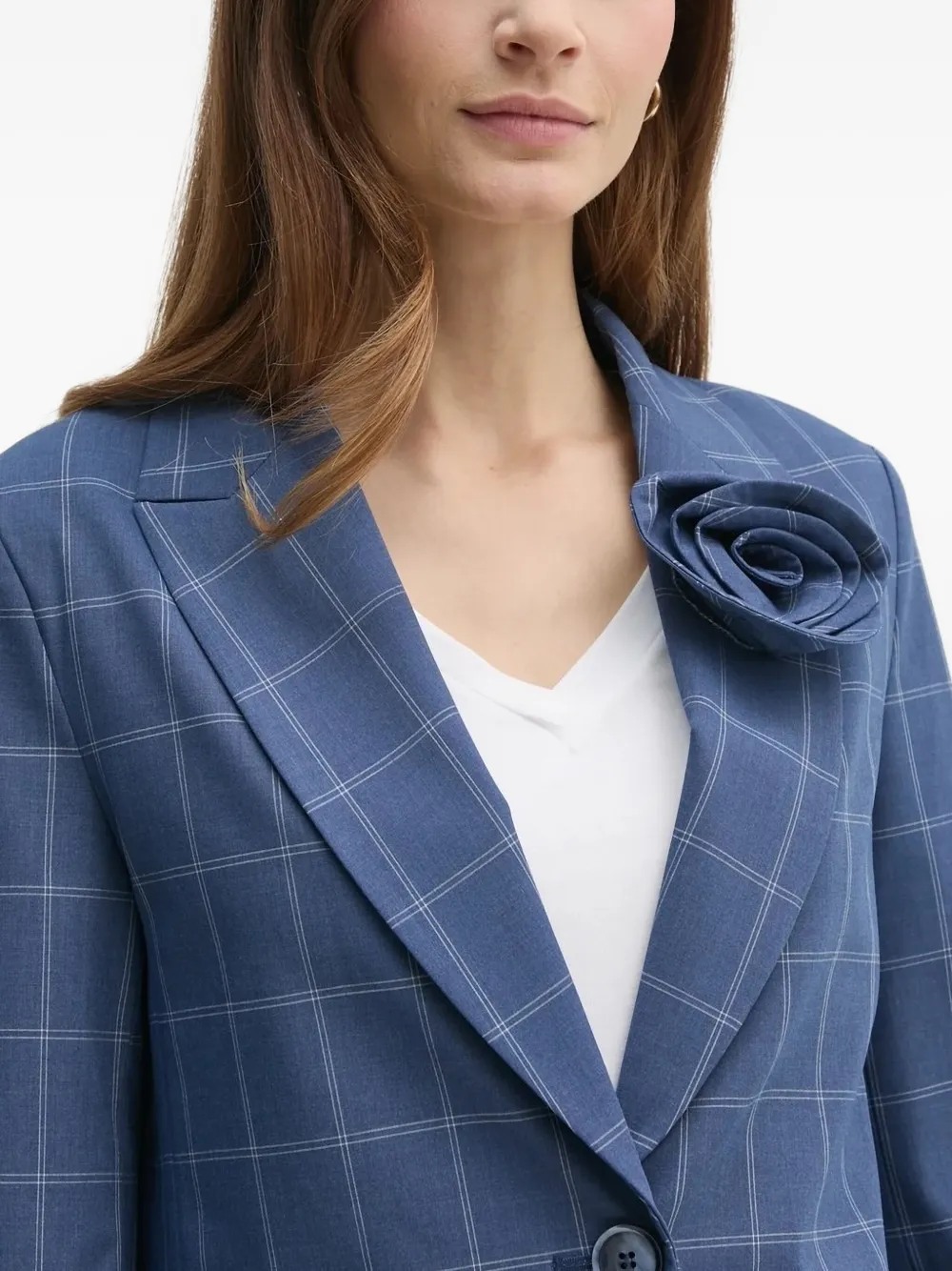 Sisley Geruite blazer verfraaid met roos Blauw