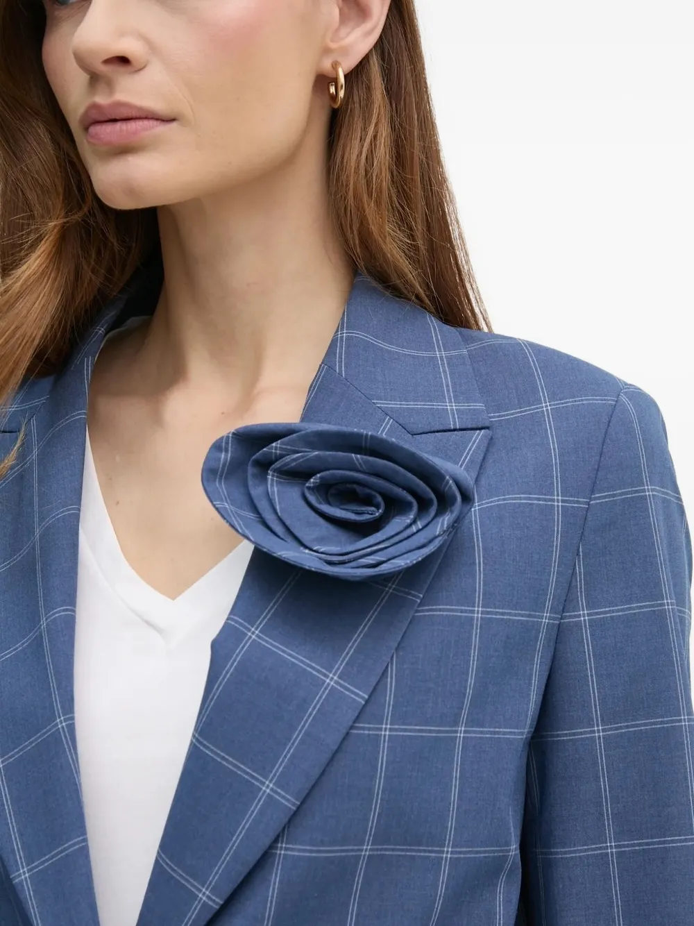 Sisley Geruite blazer verfraaid met roos Blauw