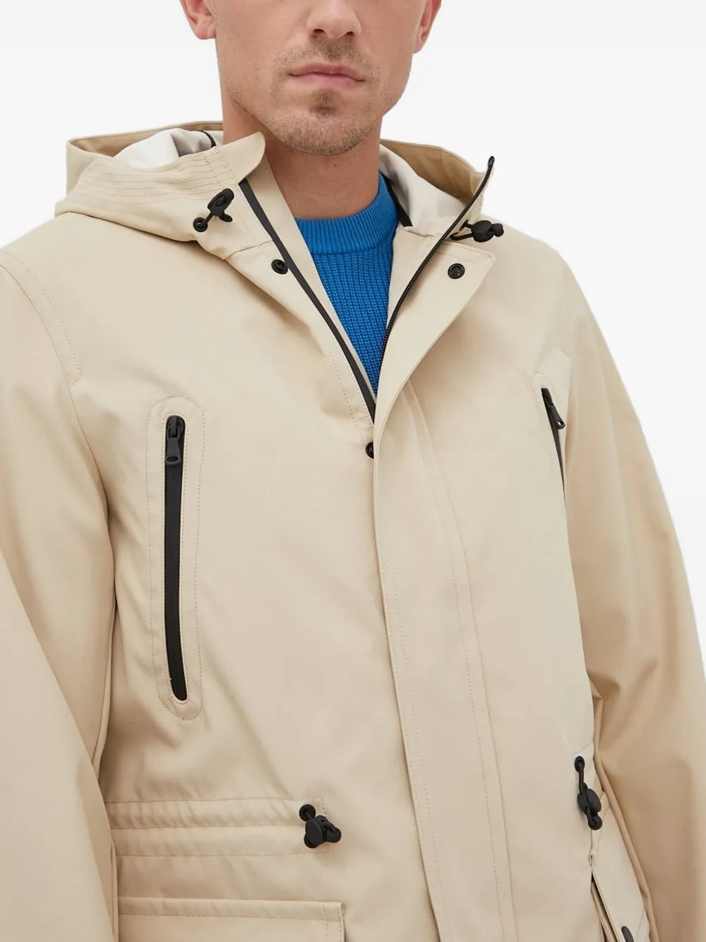 Sisley hooded drawstring-waistband parka coat Beige