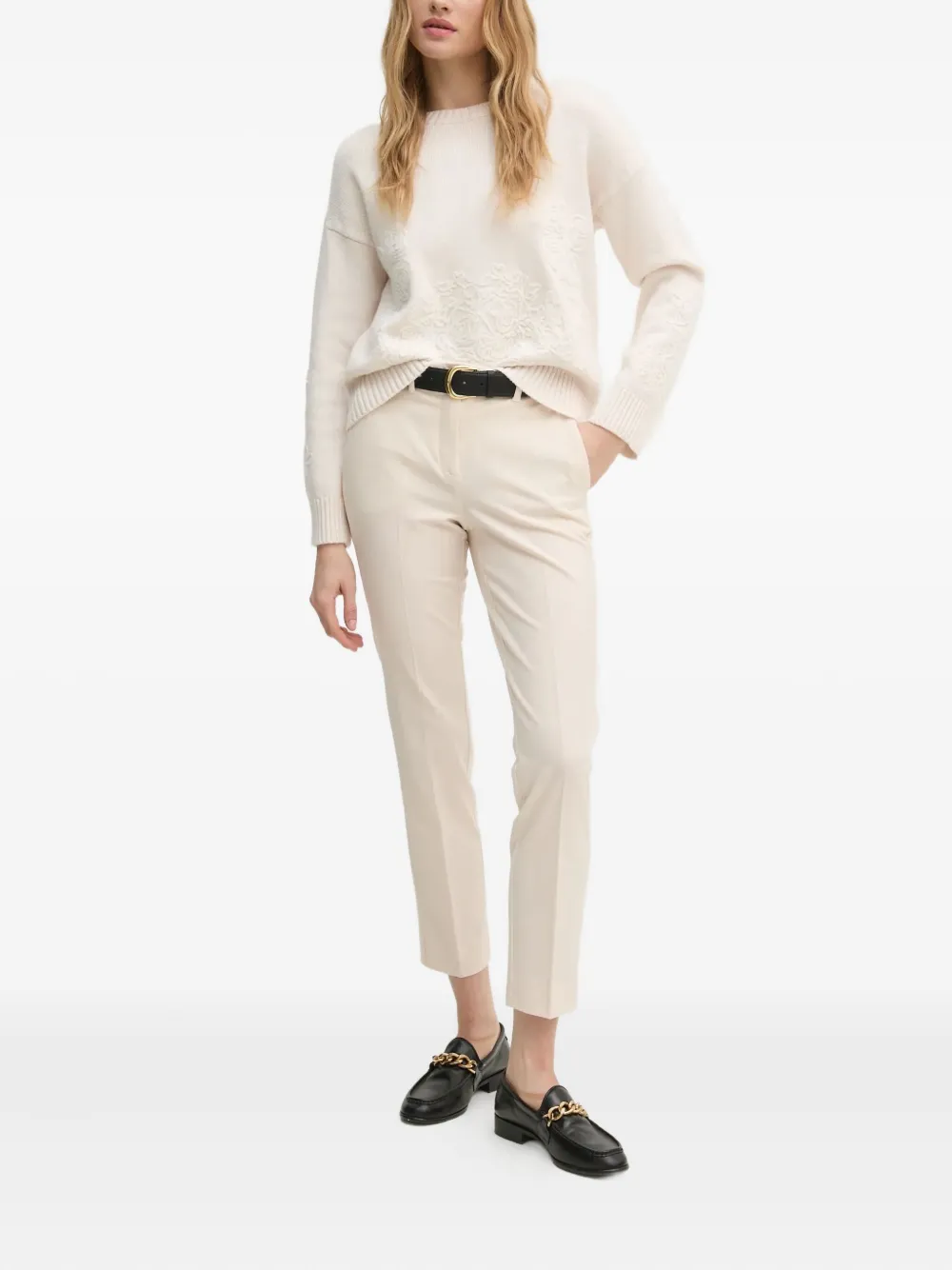 Sisley Paris Floral-appliqué Sweater In Neutral