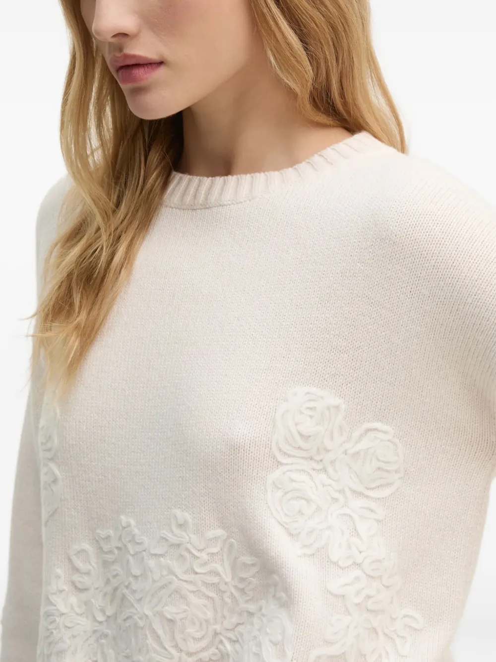 Sisley Paris Floral-appliqué Sweater In Neutral