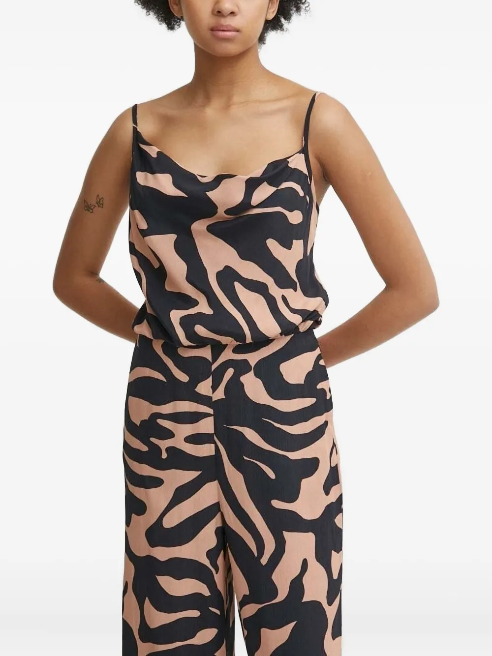 Sisley Paris Cowl-neck Zebra-print Jumpsuit In Black