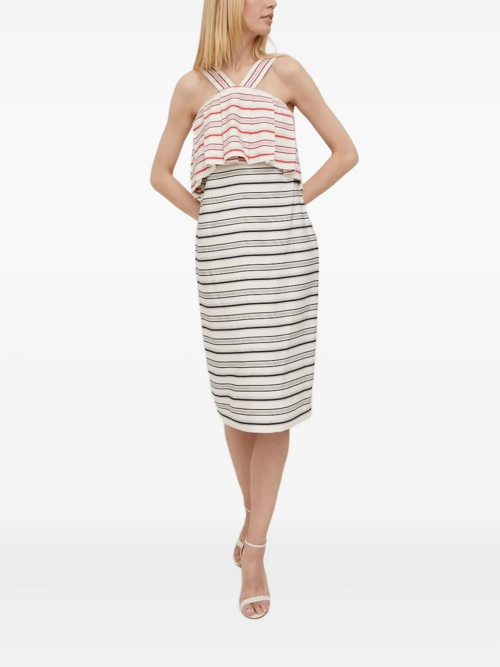Sisley striped pleated midi dress | Neutrals | Image 1