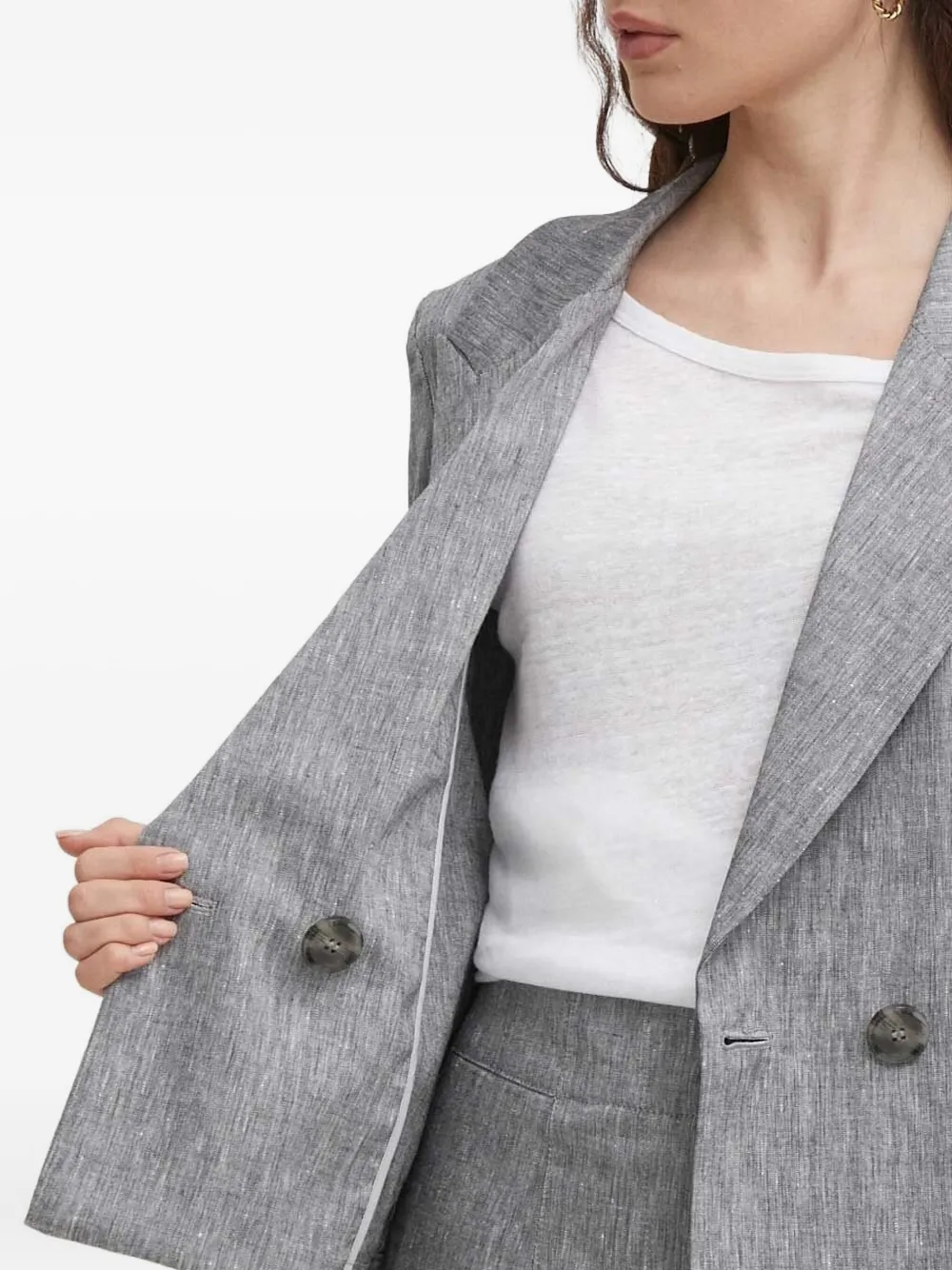 Sisley Paris Double-breasted Linen-blend Jacket In Gray
