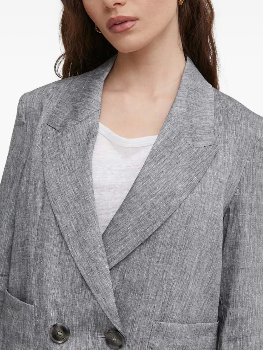 Sisley Paris Double-breasted Linen-blend Jacket In Gray