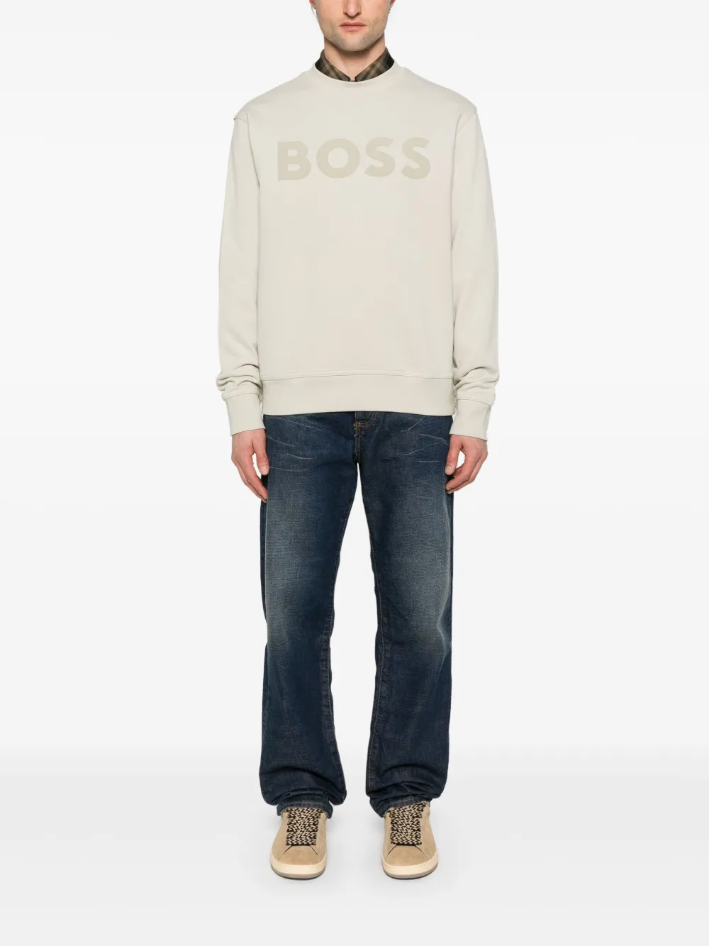 BOSS Trui met logoprint - Beige