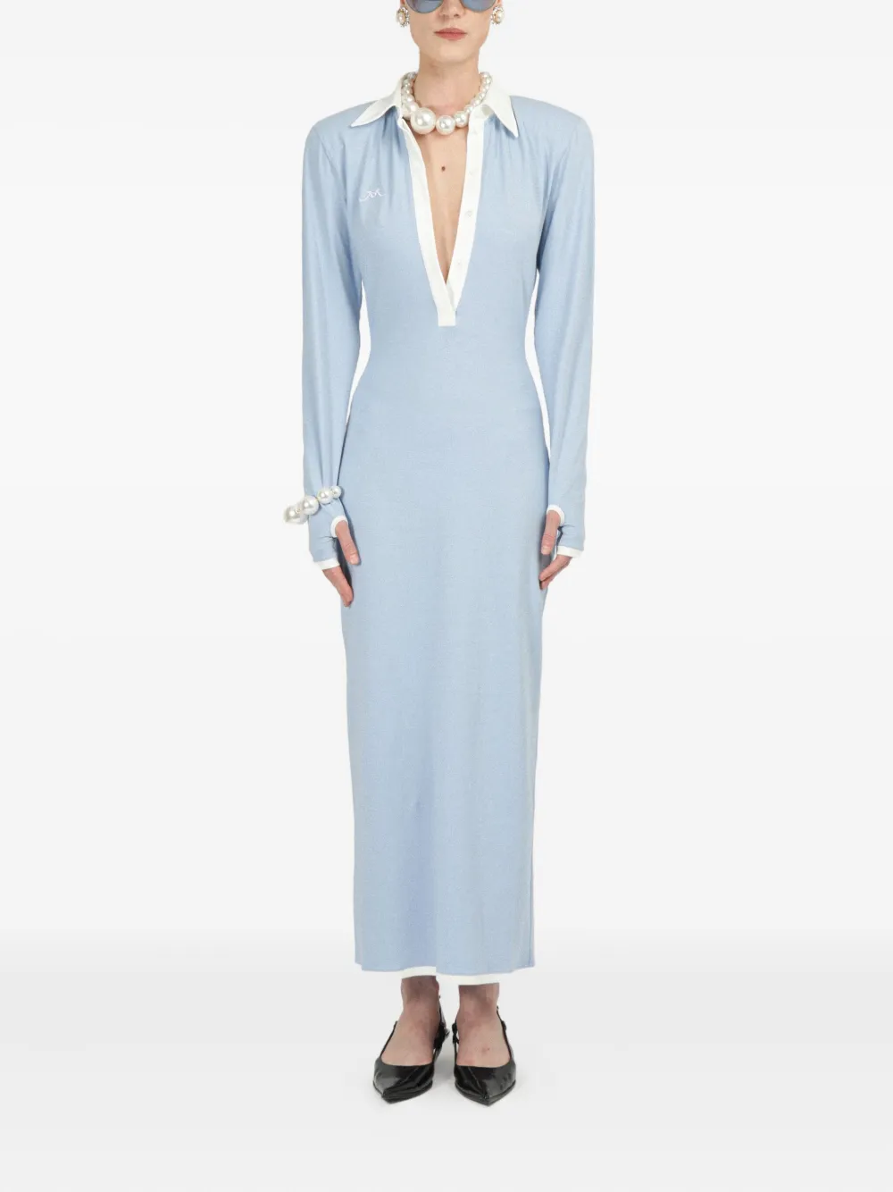 Rowen Rose long-sleeves jersey midi dress - Blauw