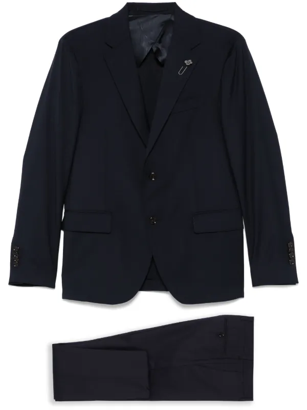 Lardini Brooch-detail Suit in Blue