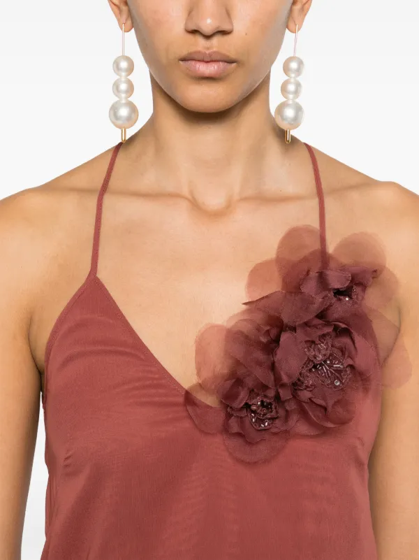 Blumarine floral-appliqu Georgette Maxi Dress | Brown | FARFETCH