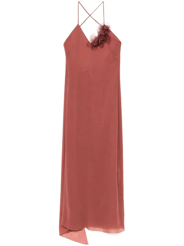 Blumarine floral-appliqu Georgette Maxi Dress | Brown | FARFETCH