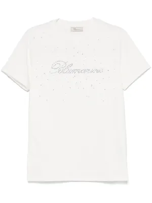Tシャツ・カットソー BLUMARINE Embellished Stretch Nylon T-Shirt Blumarine Taupe Embellished Long Sleeve T-Shirt Blumarine