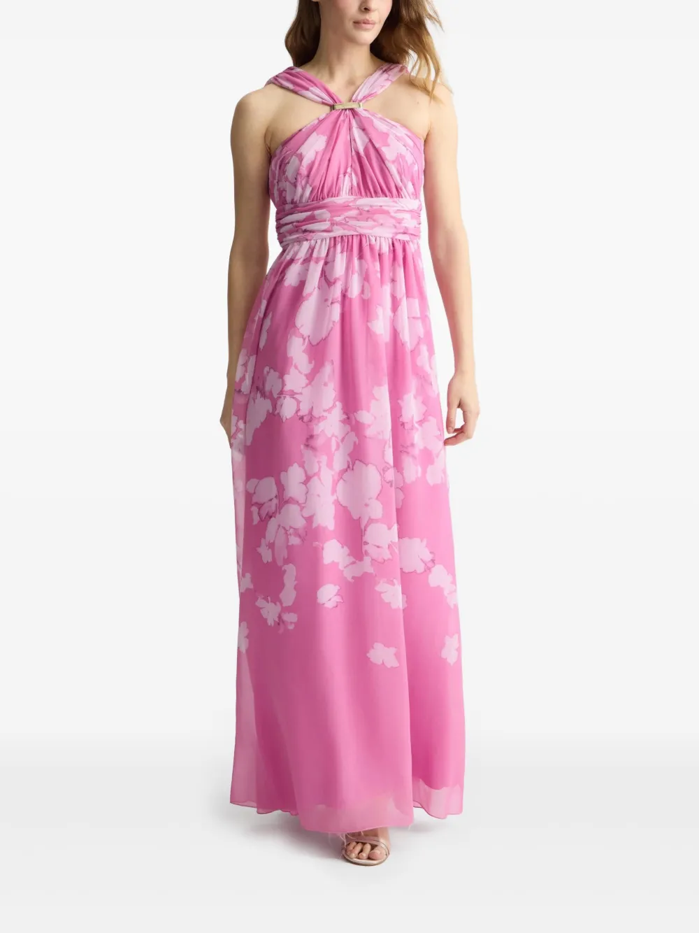 LIU JO Long pink dress with floral design - Roze