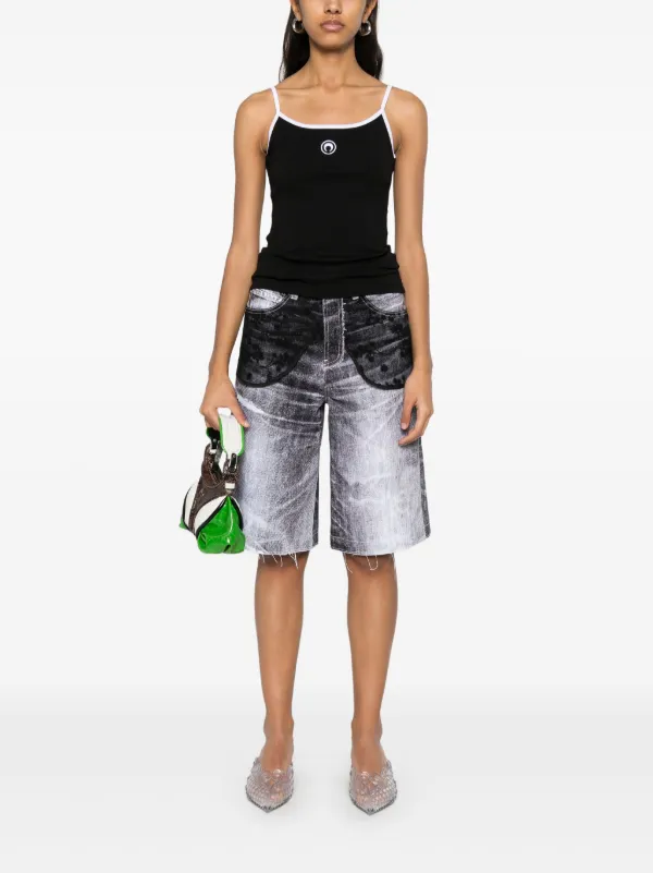 まさぼん Marine Serre Moon Logo Ribbed Tank Top | Black | FARFETCH NO