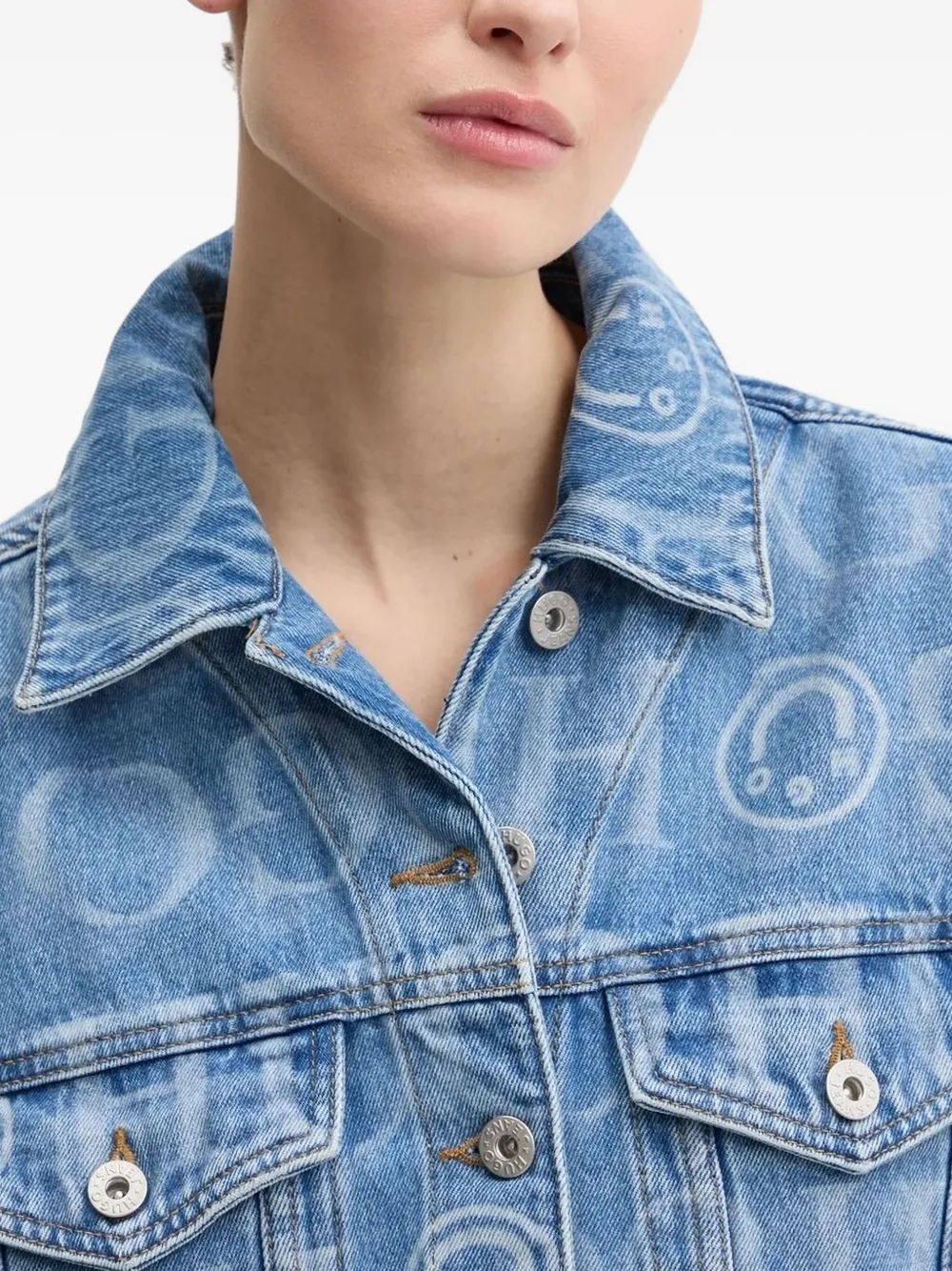 HUGO Cropped spijkerjack Blauw