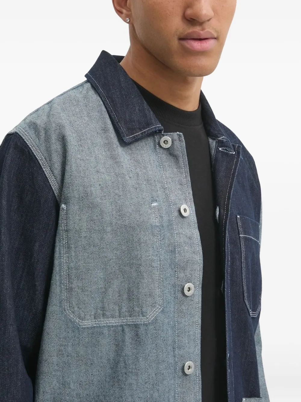 HUGO Eberse denim blouse met patchwork Blauw