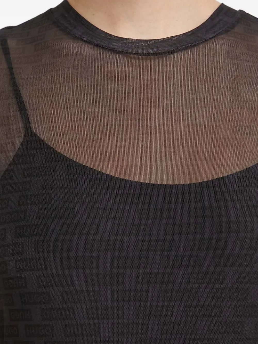 HUGO logo-print mesh dress Zwart