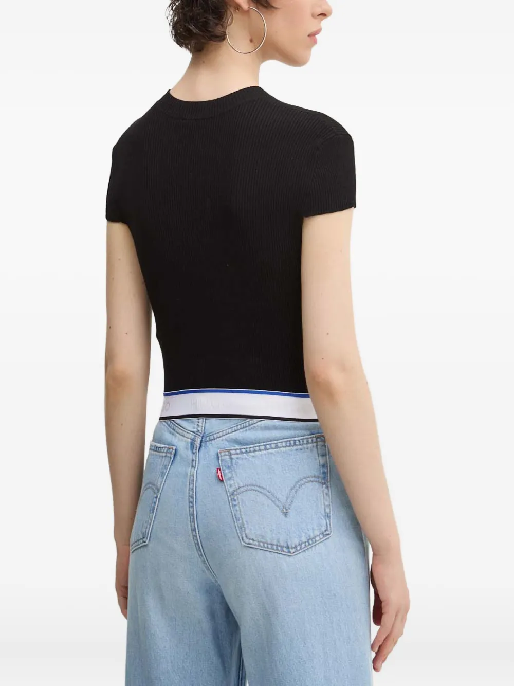 HUGO Geribbelde top Zwart