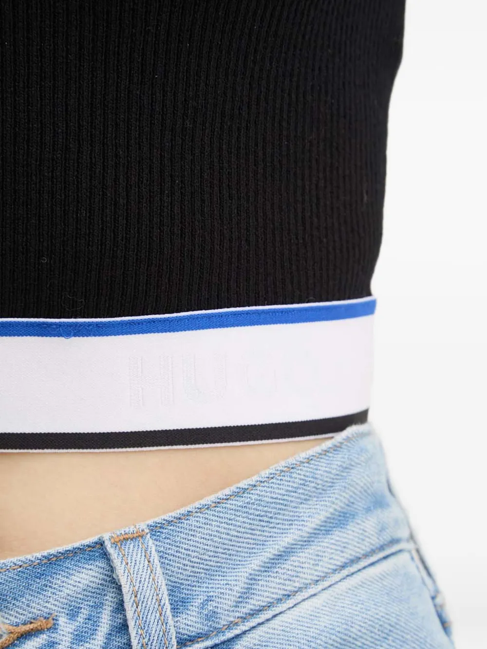 HUGO Geribbelde top Zwart