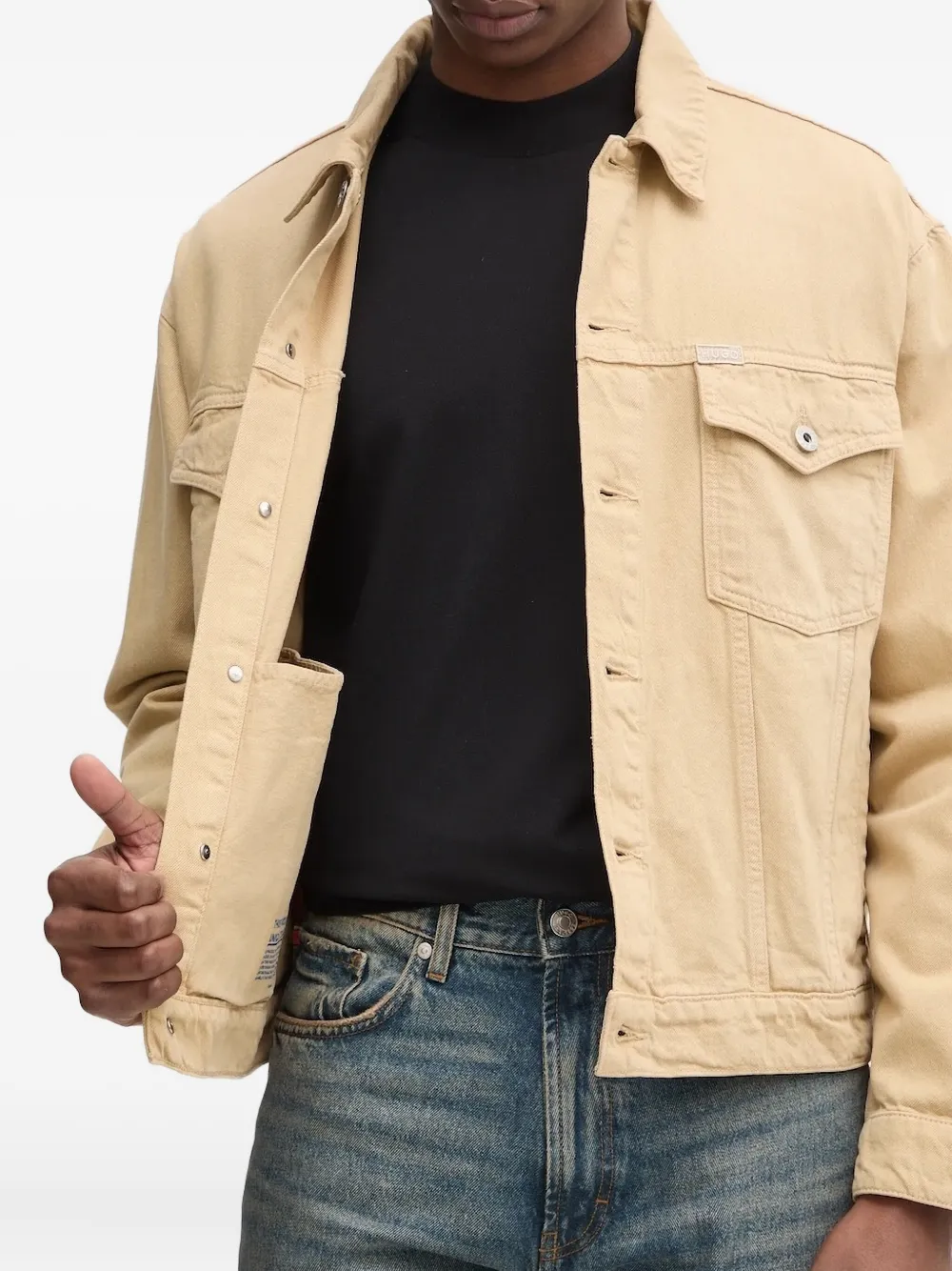 HUGO Denim jack met logopatch Beige