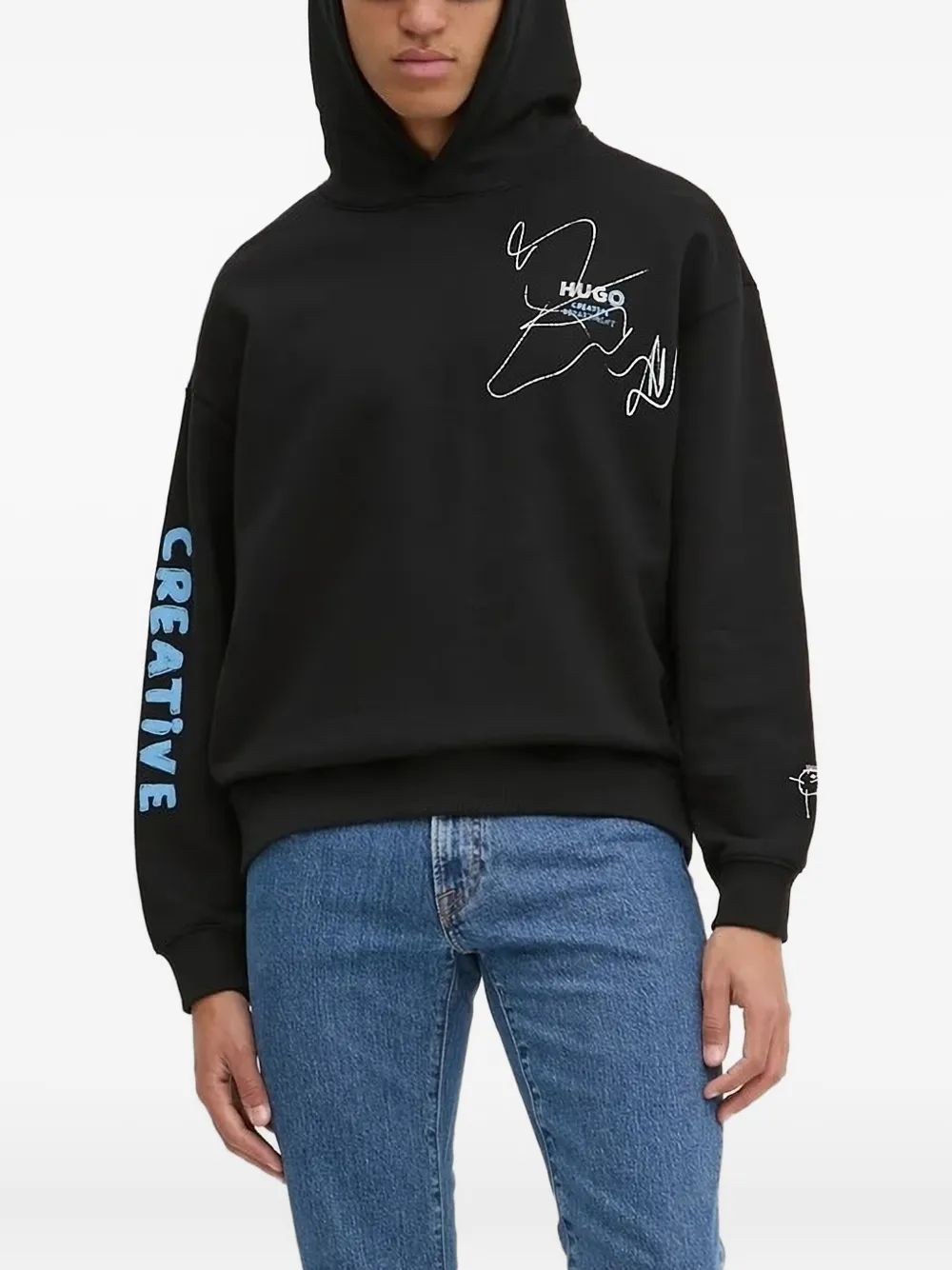 HUGO Hoodie met grafische print en logo Zwart