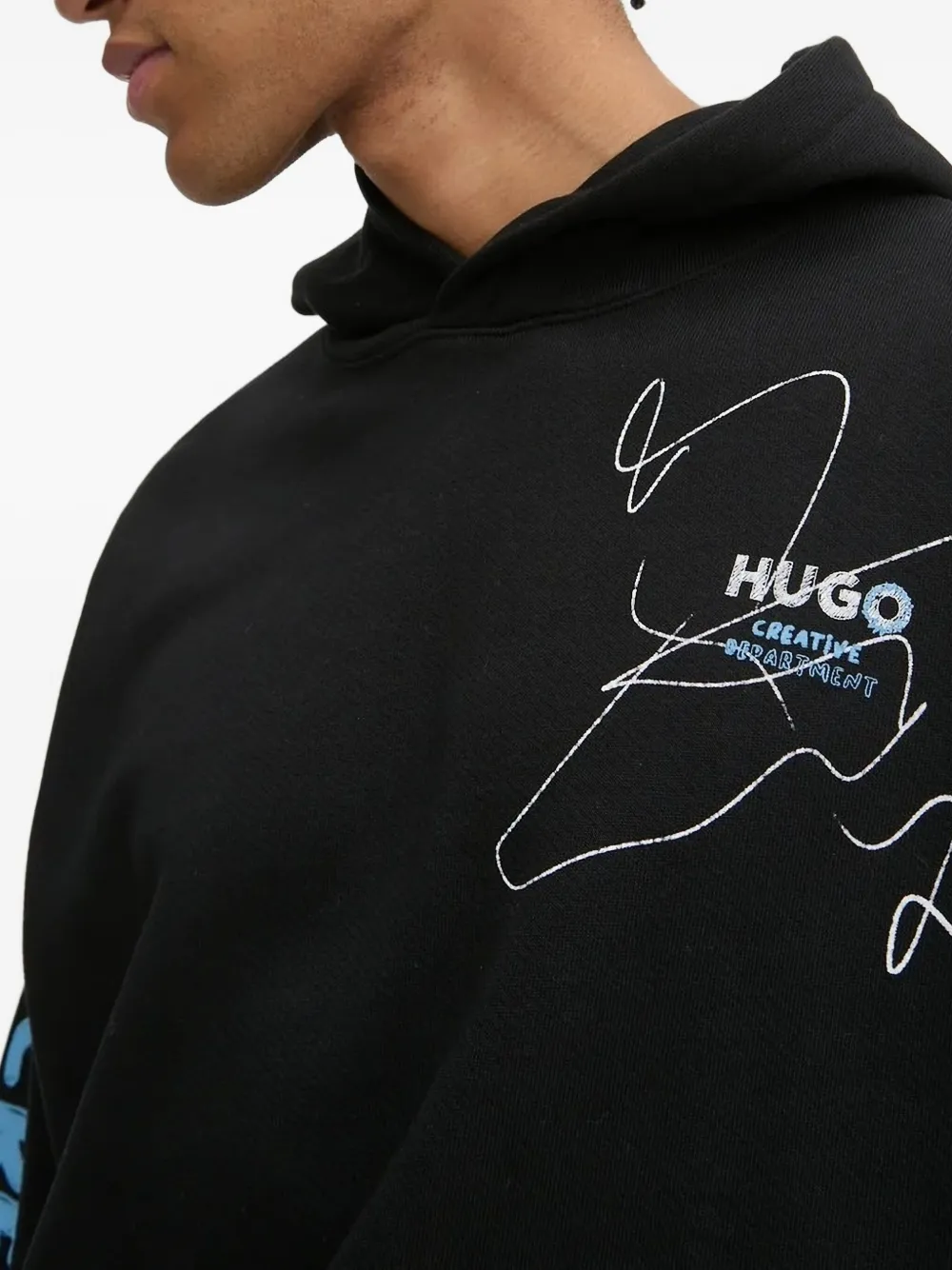 HUGO Hoodie met grafische print en logo Zwart