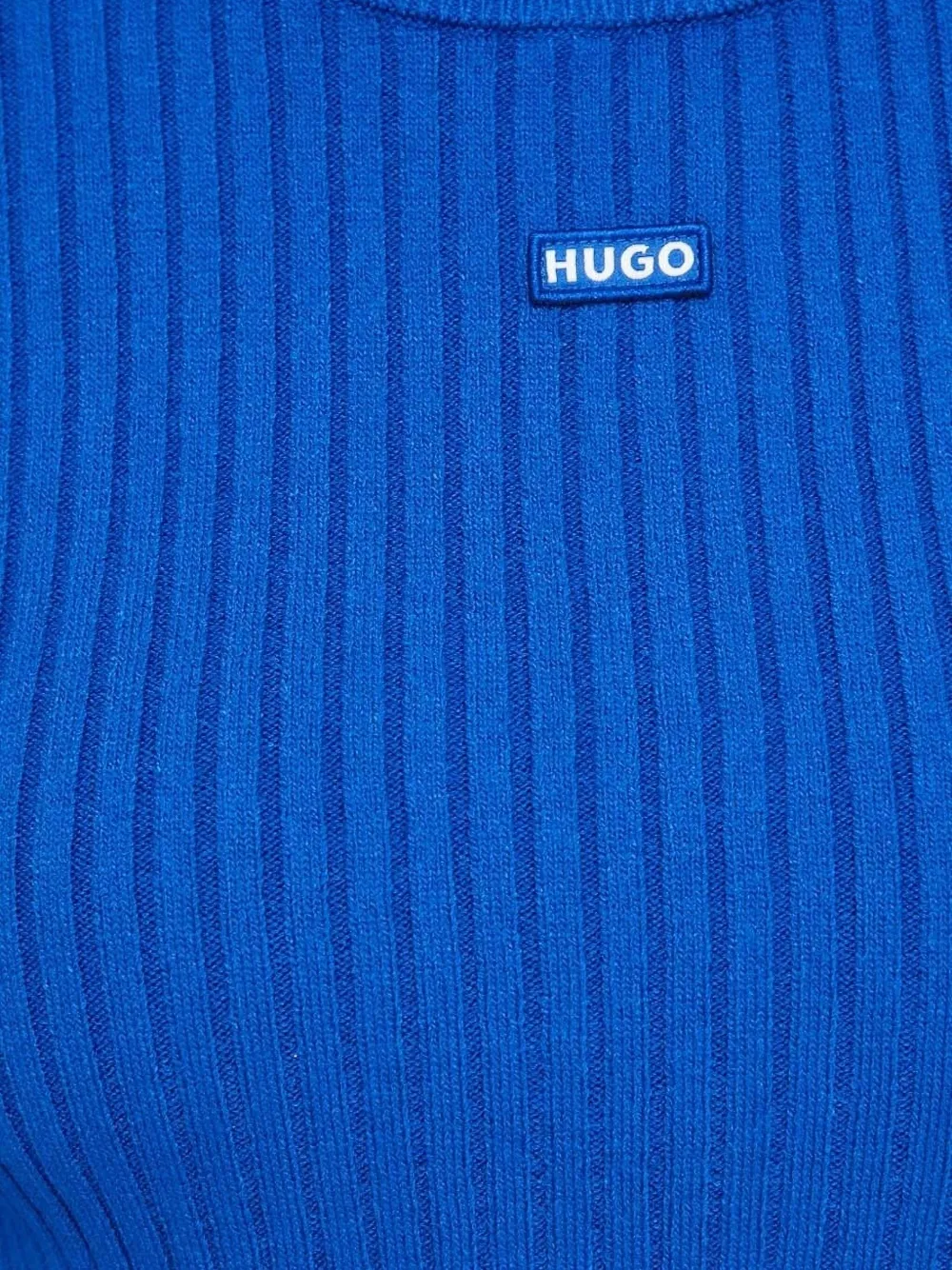 HUGO Geribbelde trui met logopatch Blauw
