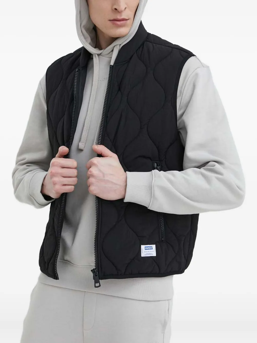 HUGO quilted zip gilet | Black | Image 1