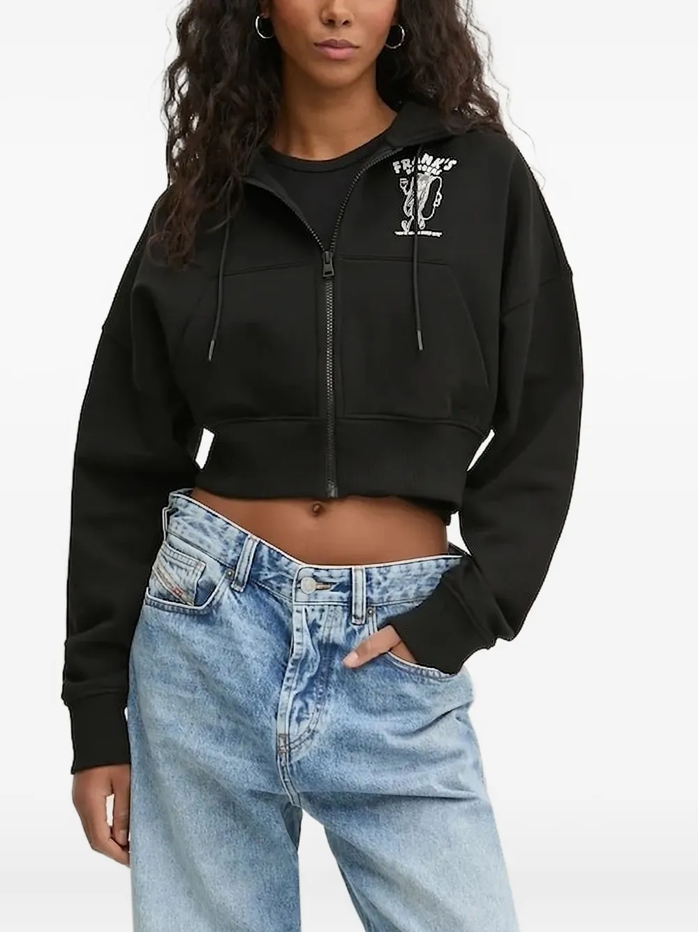 Hugo Boss Graphic-print Zip-up Top In Black