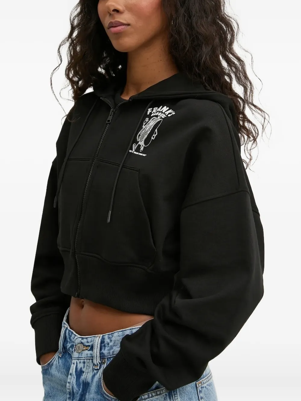 Hugo Boss Graphic-print Zip-up Top In Black