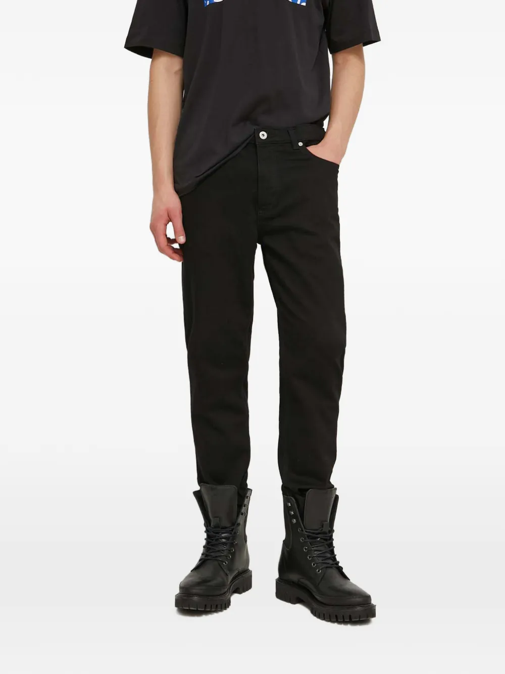 HUGO logo-patch buttoned denim - Nero