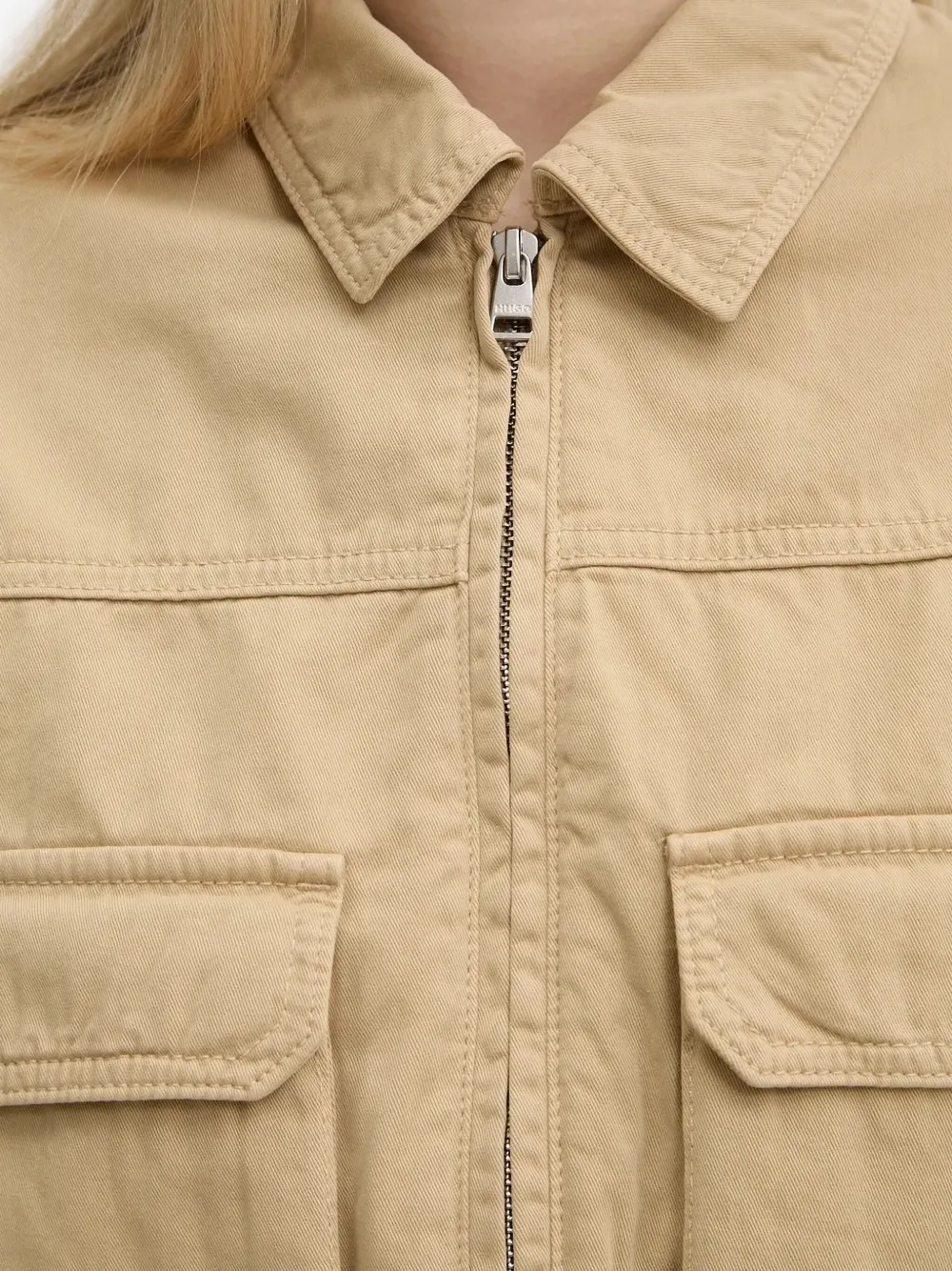 Hugo Boss Zip-front Cotton Jacket In Brown