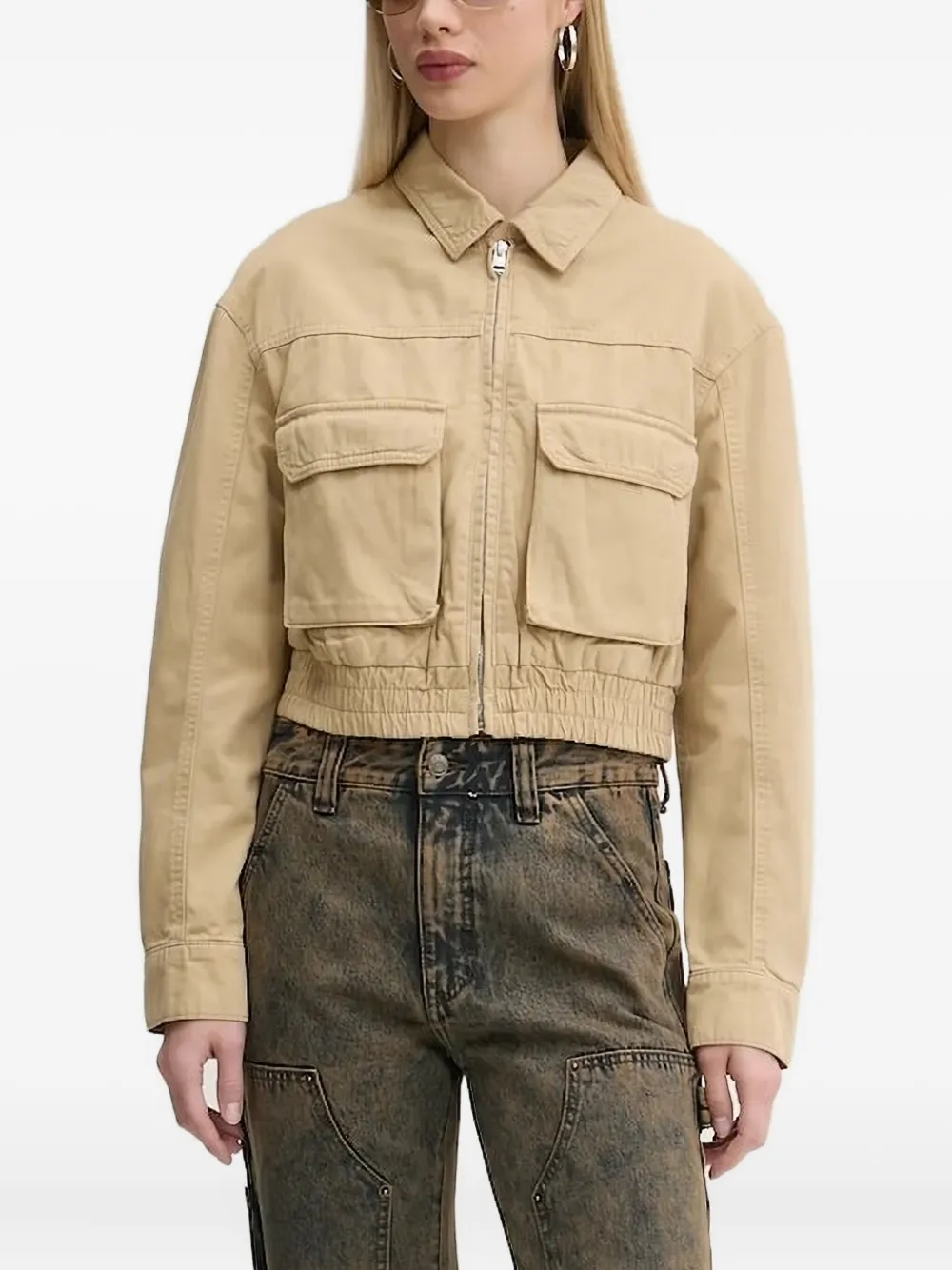 Hugo Boss Zip-front Cotton Jacket In Brown