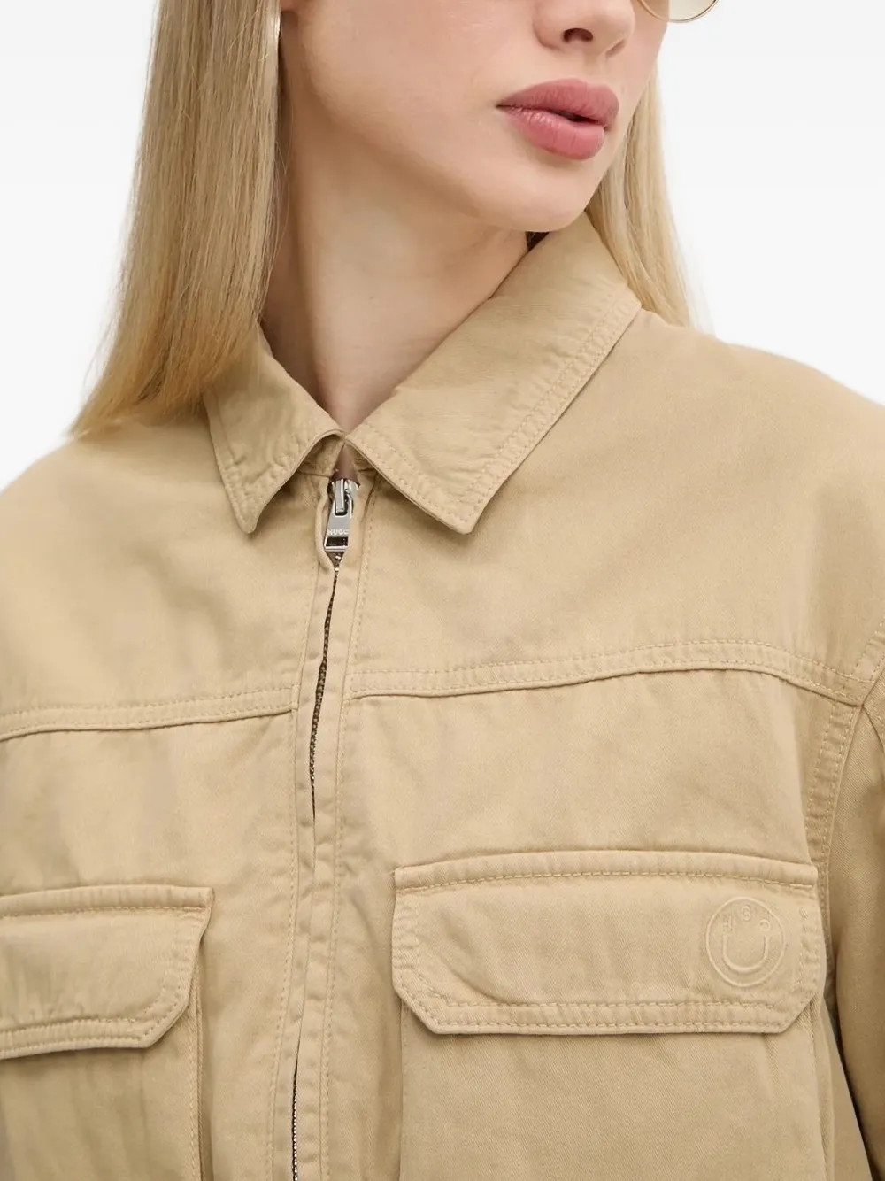 Hugo Boss Zip-front Cotton Jacket In Brown