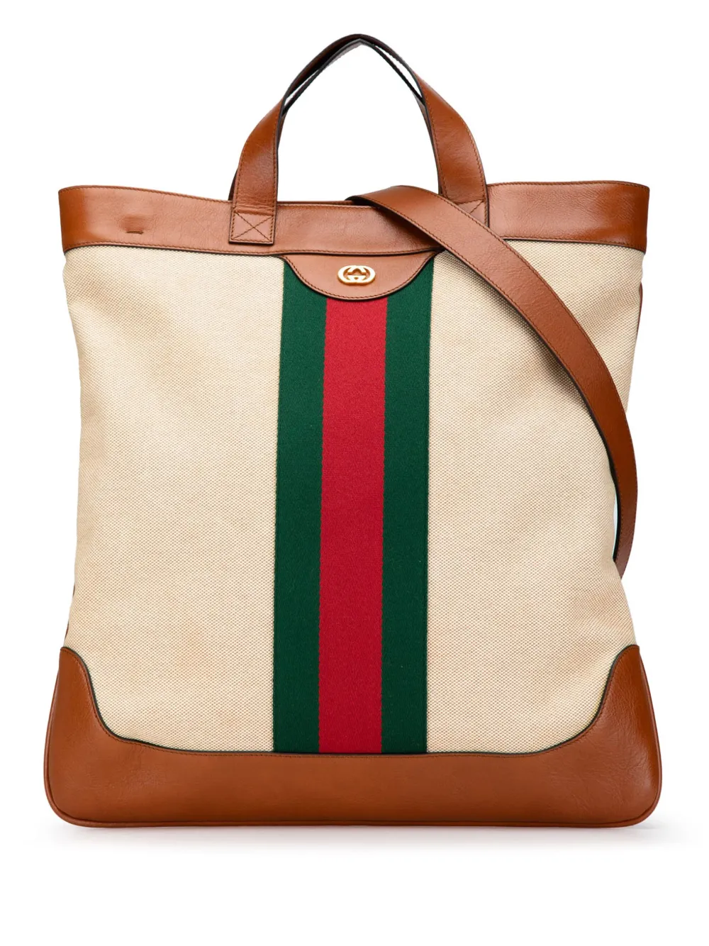 Pre-owned Gucci 2000-2015 Large Canvas Web Satchel In Brown