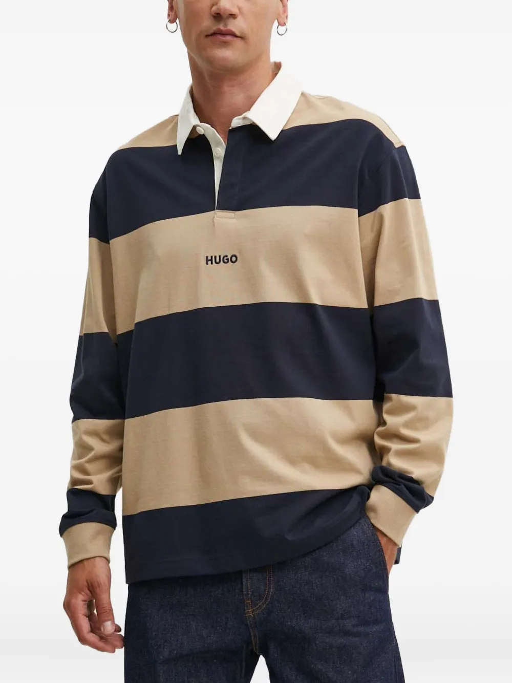 HUGO polo à col rayé | bleu | Image 1