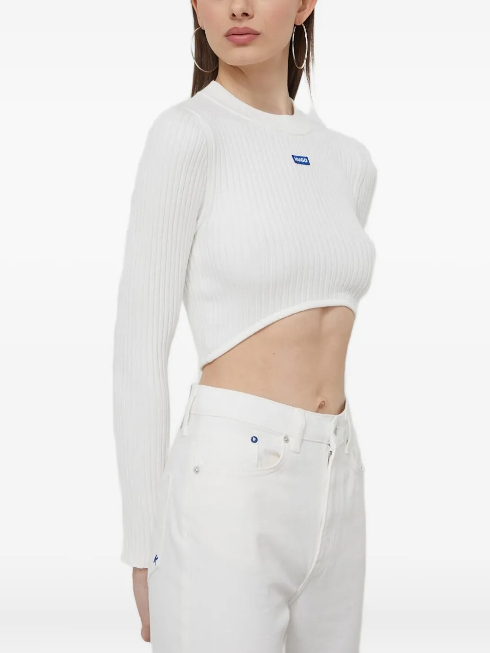 HUGO ribbed crop sweater Wit