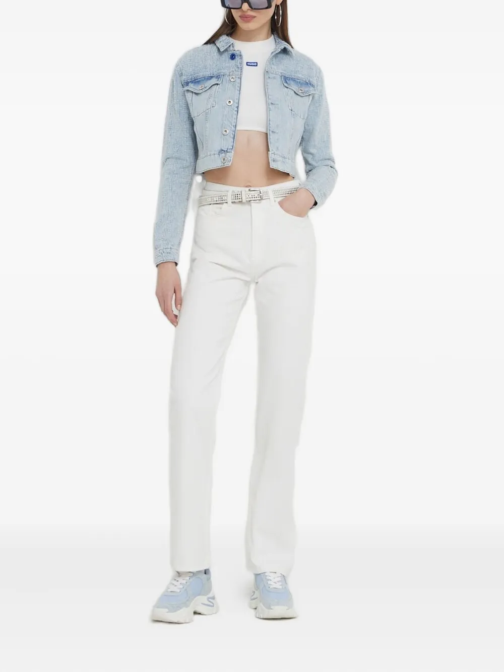 HUGO ribbed crop sweater Wit