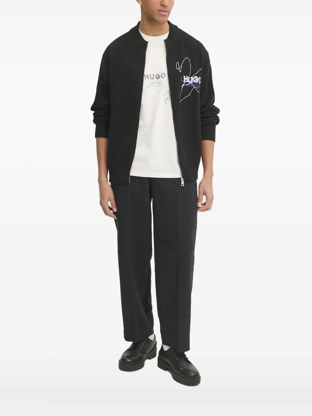 HUGO Geribbeld vest met rits Zwart